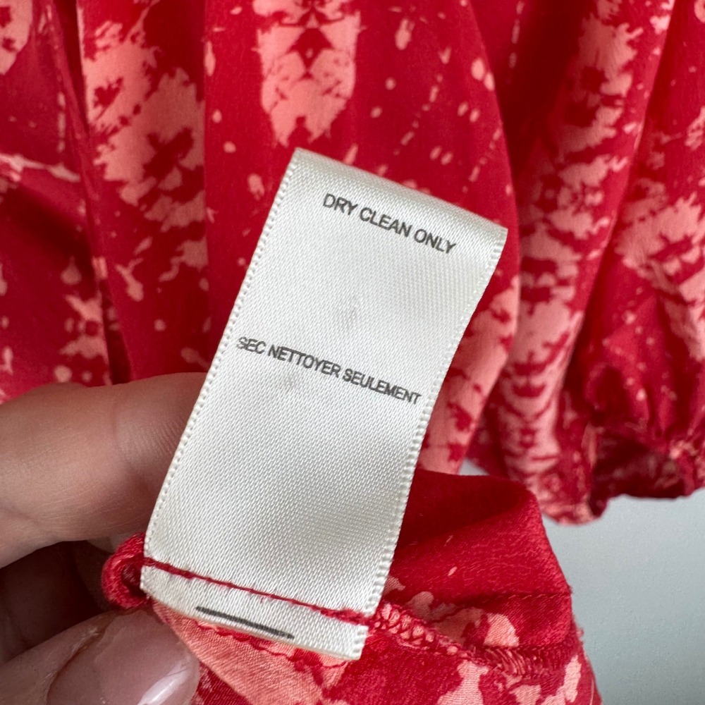 Rebecca Taylor 100% Silk Red Tie‎ Dye Print Blouse Size 6 Lightweight Sheer Chic - Picture 7 of 9